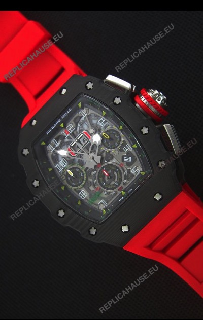 Richard Mille RM011-03 One Piece Black Forged Carbon Case Watch in Red Strap
