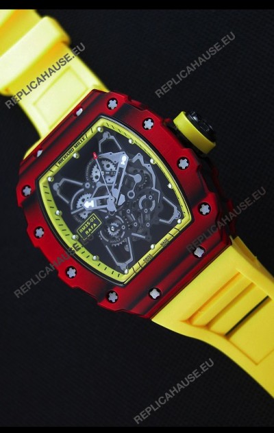 Richard Mille RM35-01 One Piece Red Forged Carbon Case Watch in Yellow Strap