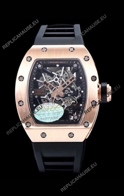 Richard Mille RM035 AMERICAS 18K Rose Gold Replica Watch in Black Strap