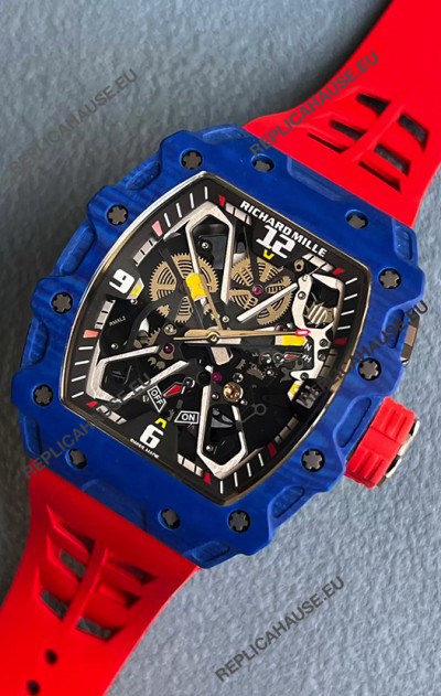 Richard Mille RM35-03 Rafael Nadal Edition Blue Carbon Fiber Casing 1:1 Mirror Replica Watch in Red Strap