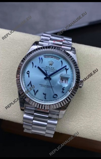 Rolex Day Date Presidential Stainless Steel ICE Blue Arab Dial Watch 40MM - 1:1 Mirror Quality