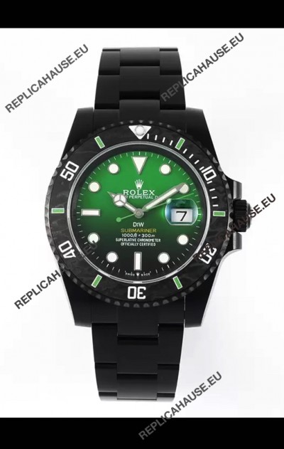 Rolex Submariner DiW Special Edition Watch in DLC Coating Carbon Bezel Green Dial 