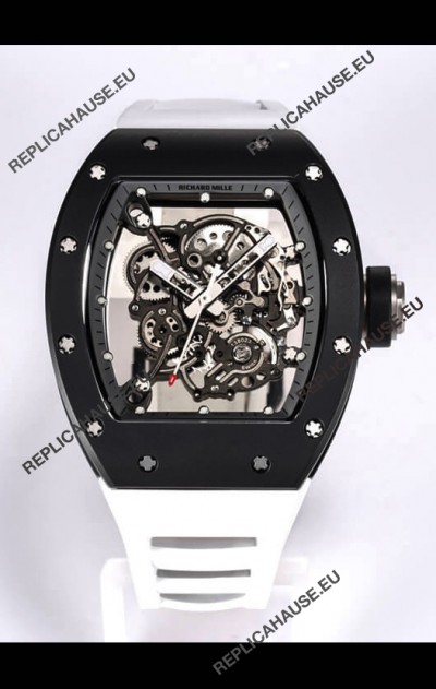 Richard Mille RM055 Black Ceramic Casing 1:1 Mirror Replica Watch in White Strap
