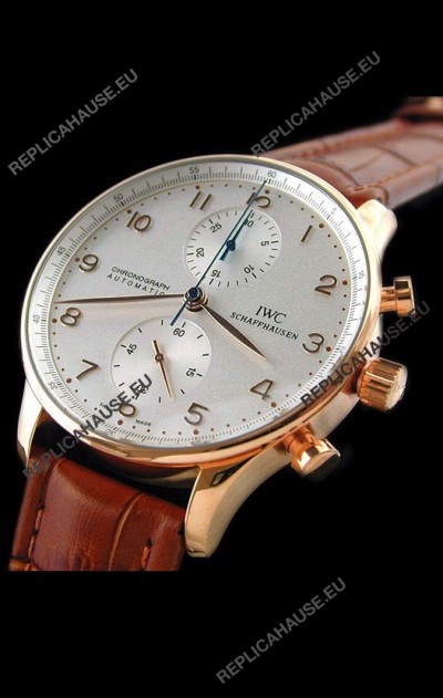 IWC Portuguese Chronograph Swiss Replica Watch in Rose Gold Casing