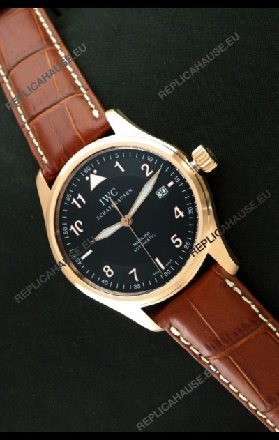IWC Fliegeruhr International Watch Co. Swiss Automatic Rose Gold Watch in Black Dial