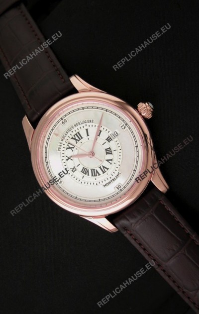 Montblanc Pure Mechanique Horlogere Swiss Replica Rose Gold Watch in Mop White Dial
