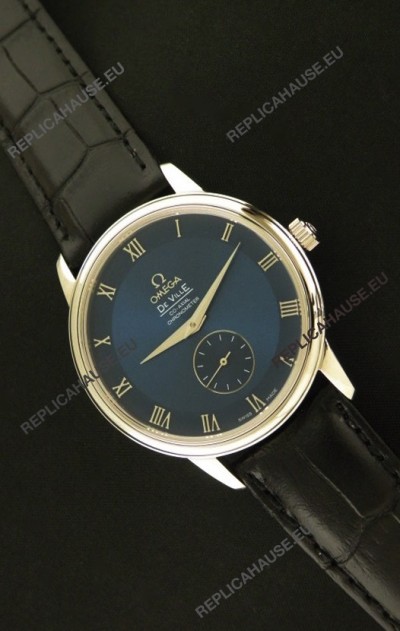Omega DeVelie Co-Axial Chronometer Japanese Steel Watch in Dark Blue Dial