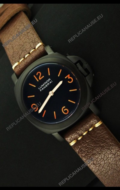 Panerai Luminor Marina Black Seal PVD Swiss Watch in Dark Brown Strap