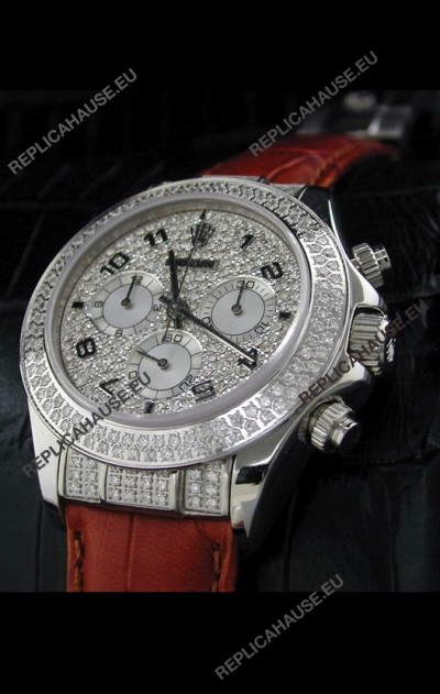 Rolex Daytona Swiss Replica Watch in Full Diamond Bezel