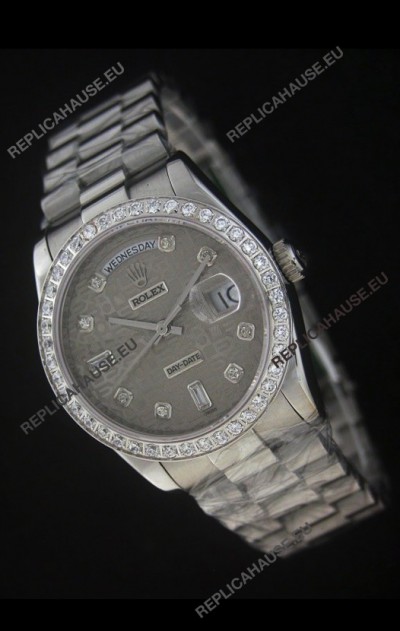 Rolex Day Date Just swissÂ Replica Watch in Printed Grey Dial