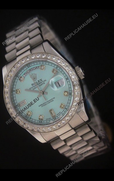 Rolex Day Date Just swissÂ Replica Watch in Light Blue Dial