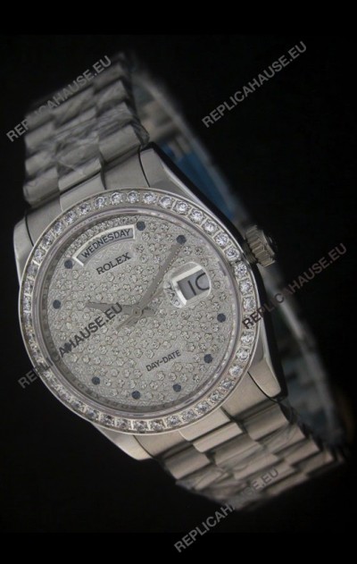 Rolex Day Date Just swissÂ Replica Watch in Full Diamonds Dial 