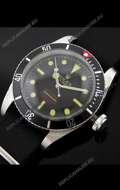 RolexÂ Submariner Swiss Replica Watch in Domed Crystal Black Nylon Strap