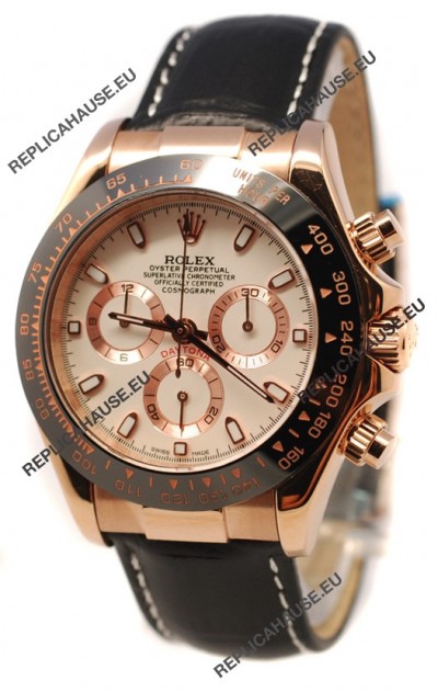 Rolex Daytona Monobloc Cerachrome Everose Swiss Watch in White Dial - 1:1 Mirror Replica